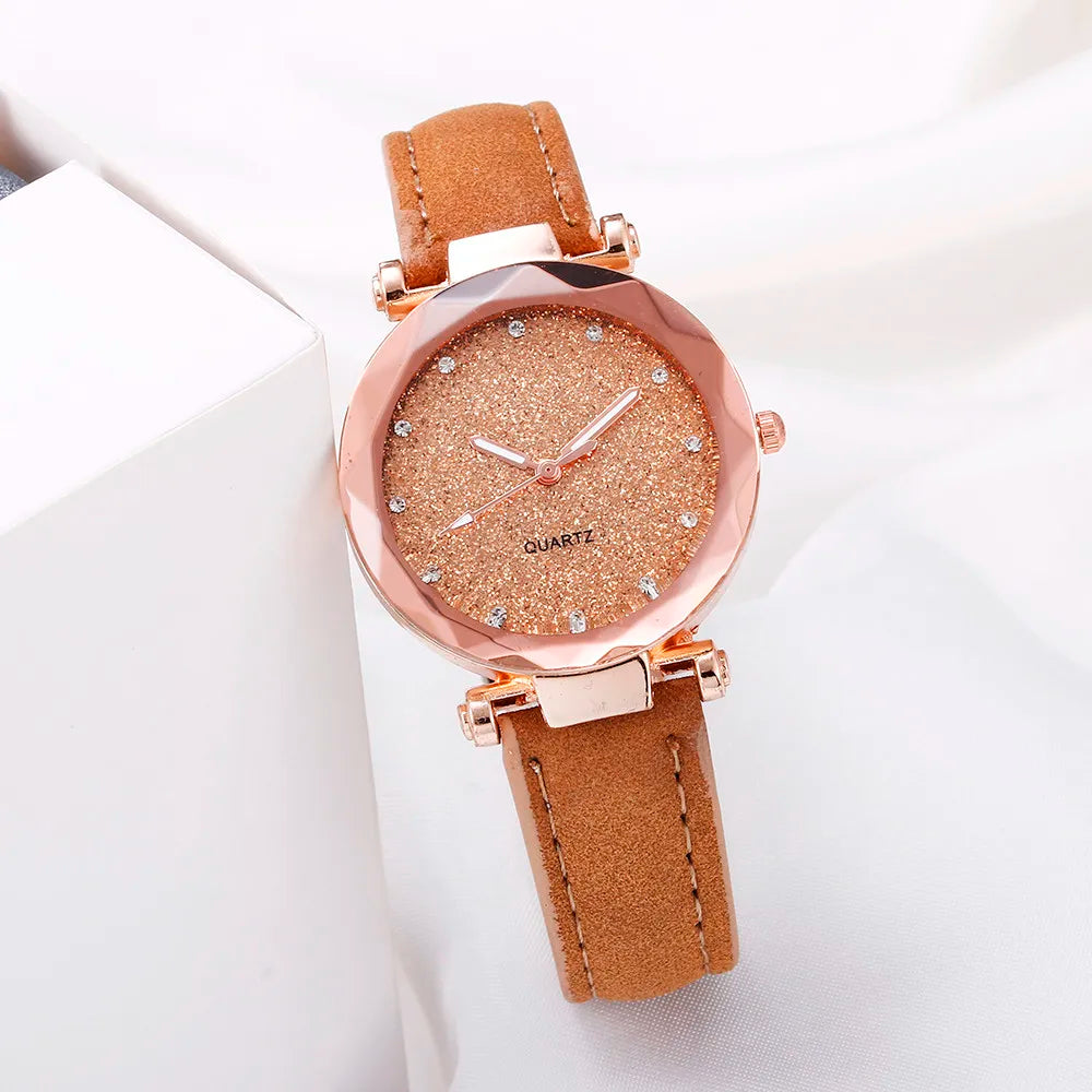 Ladies Rose Gold Quartz Watch Female Belt Watch Fashion Korean Rhinestone Ladies Business Rose Gold Watch Women ساعة رياضي