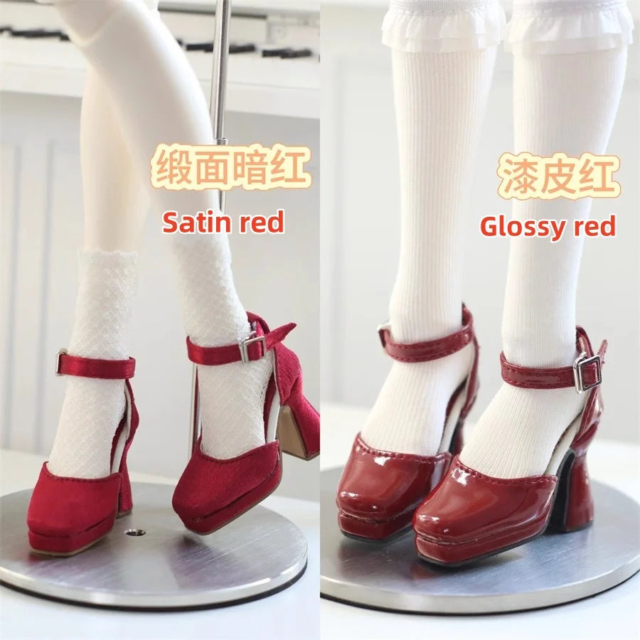 BJD Doll Shoes Toys GL/DFH 1/4 Girls High Heels Square Toe Pink White Black Soft Silk Elegant Glossy Leather Doll Accessories