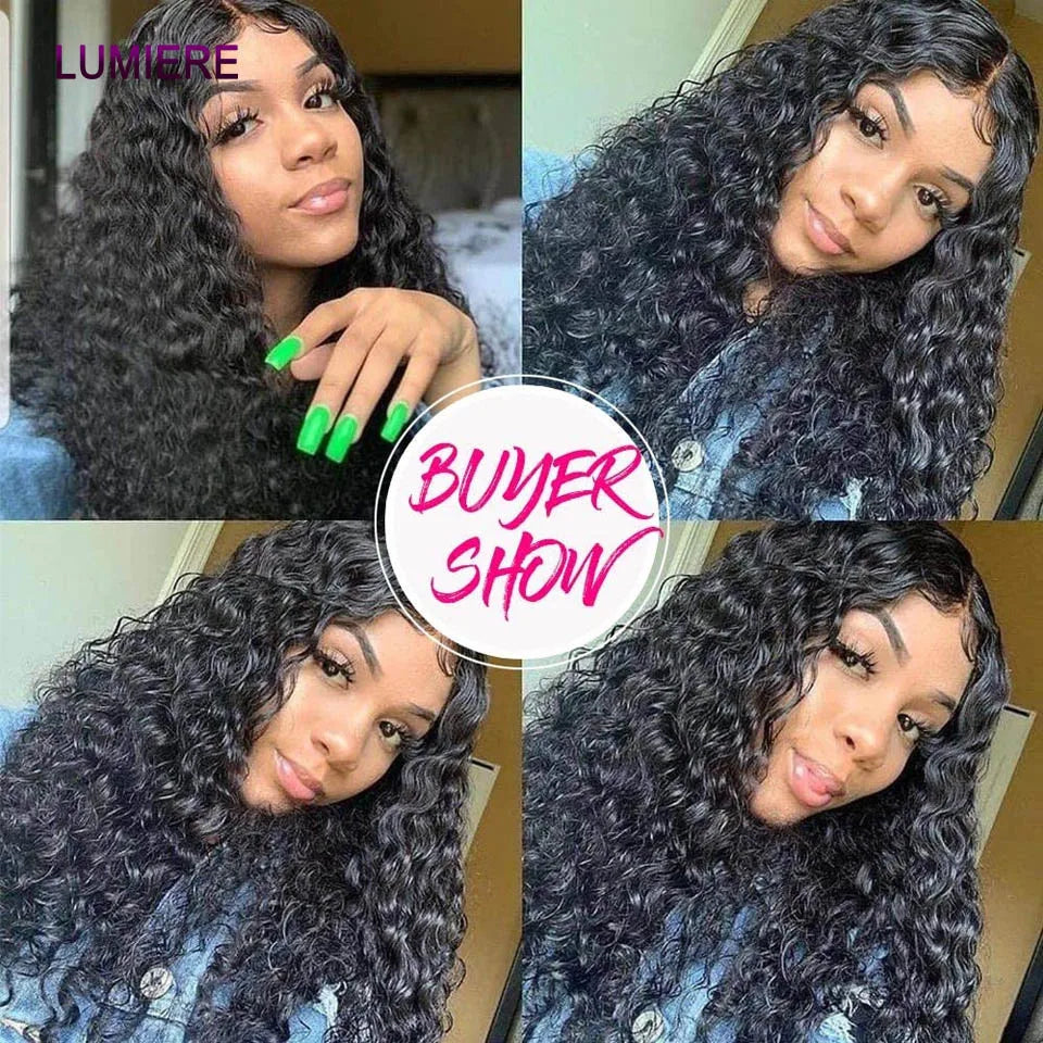 32" Deep Wave 100% Human Hair Bundle With Closure Fontal HD Transparent Curly 3 Bundles Human Hair Weavings And Closure Vietname