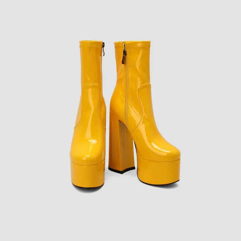 New Lacquer Leather Autumn and Winter Short Boots Women's Thick High Heels Sexy Short Tube Large Fashion Short Boots