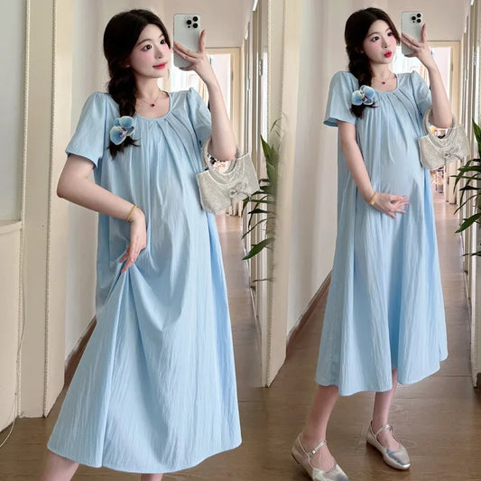 Fashionable Summer Thin Long Maternity Dress Breathable Cool Wear Pregnancy Clothing For Pregnant Women New For Summer Wardrobe