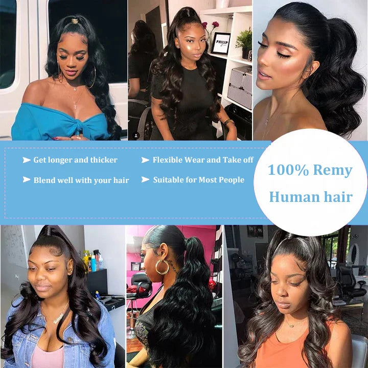 Bopdy Wave Ponytail Extension Drawstring Ponytail 100% Real Human Hair For Black Women Wavy Pony Tails Extensions 26 Inches