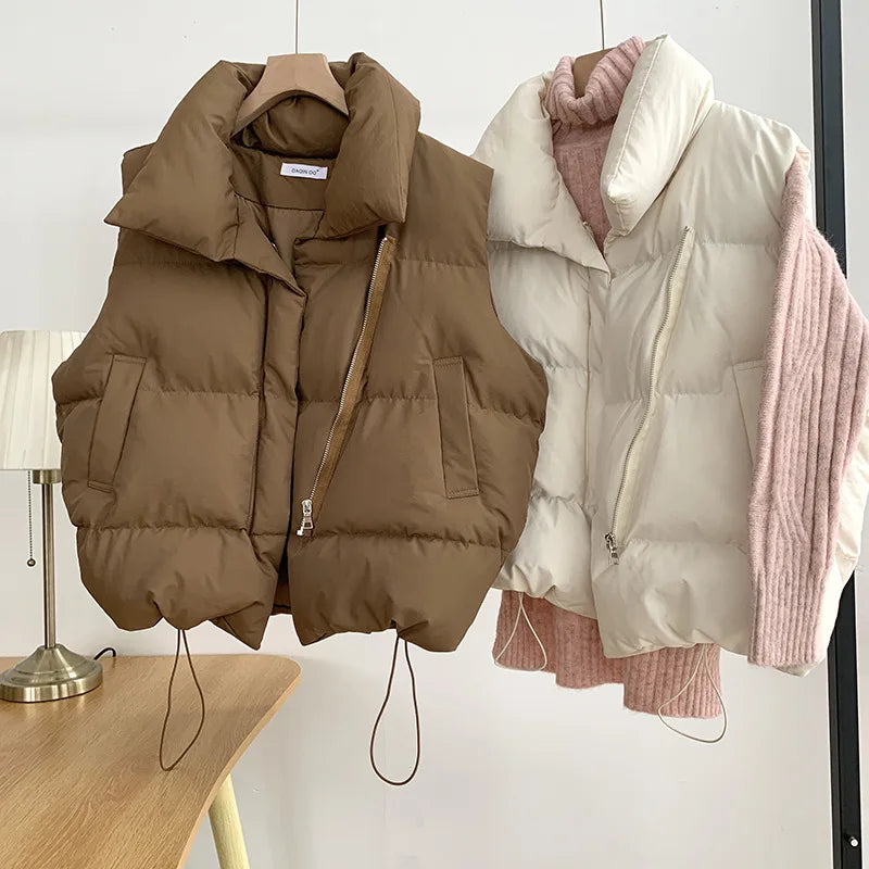 Women Zippered Cotton Vest Winter Autumn Sleeveless Waistcoat Jacket Vintage