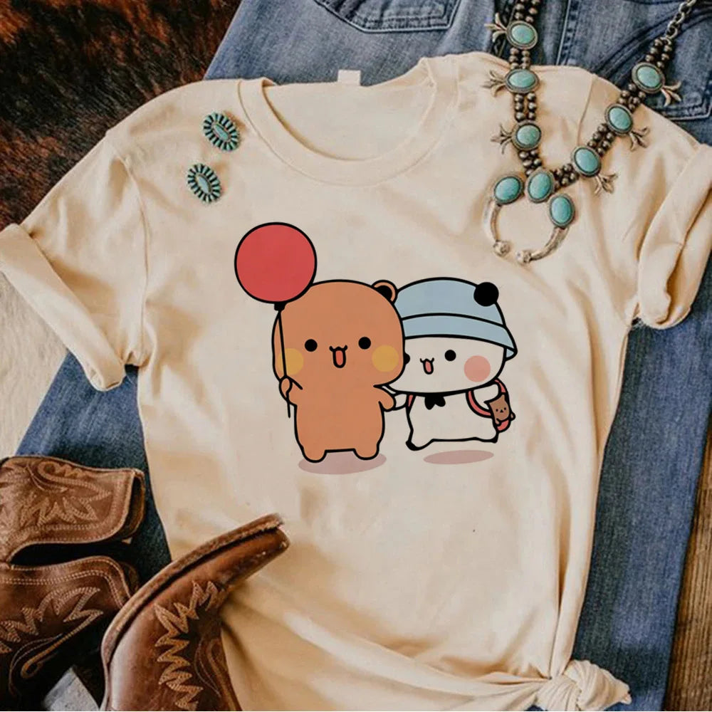 Bubu Dudu Panda Bear Tshirts Short Sleeve Summer Women Tee-shirt Cartoon Graphic Printing Tshirts Casual  Harajuku Sleeve Casual
