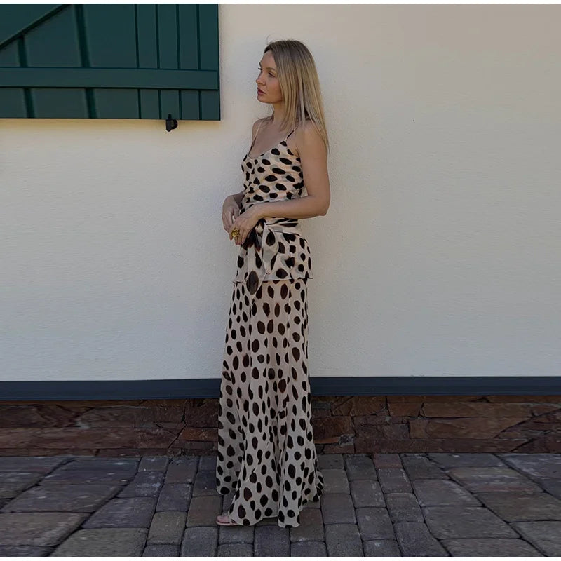 Scoop Neck Women's Dress Spaghetti Strap Polka Dot Tie Waist Removable Wrap Maxi Dress Vacation Beach 2026 New Fashion For Women