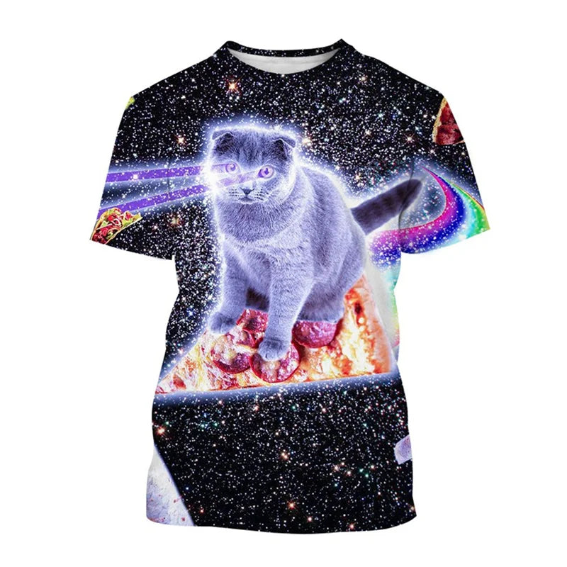 Summer 3D Printed Space Funny Cat T-shirt Men Women Cool Animal Top Tees Street Plus Size Short Sleeves T Shirt Kids Clothes