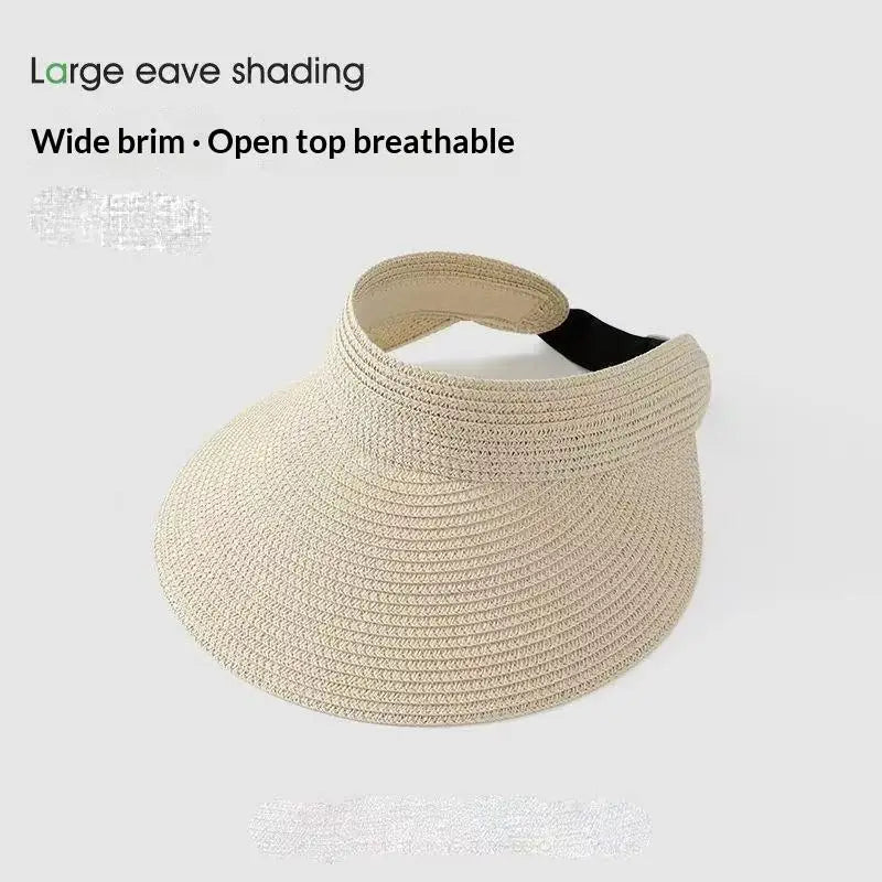 UPF50+ Wide Brim Visor Hat For Women Straw Beach Sun Visor Foldable Ponytail With UV Protection Straw Hat Beach Hats【AliS8】 BAZAARHUBO