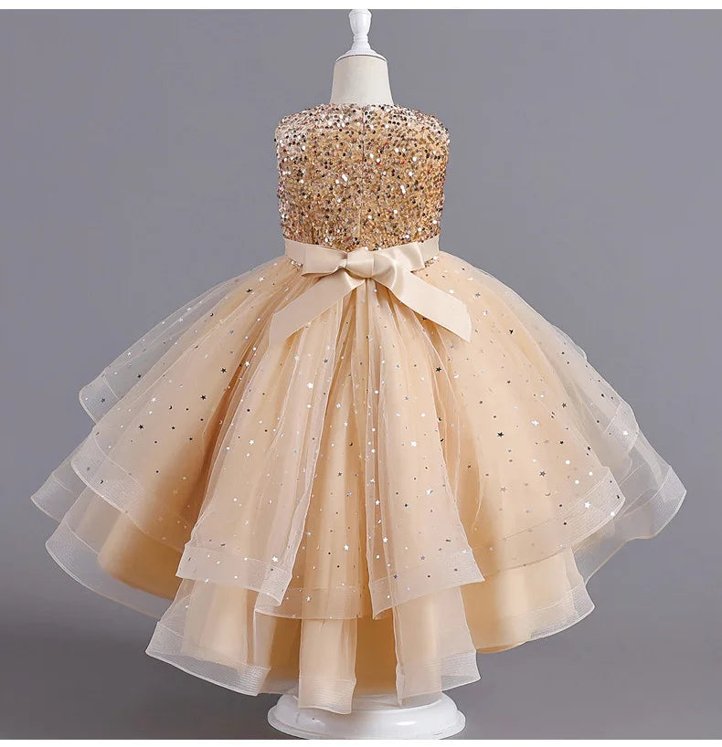 Flower Girls Princess Sequins Baby Wedding Christmas Party Trailing Dress Teenager Children Kids Elegant Vestidos for 3-15Years
