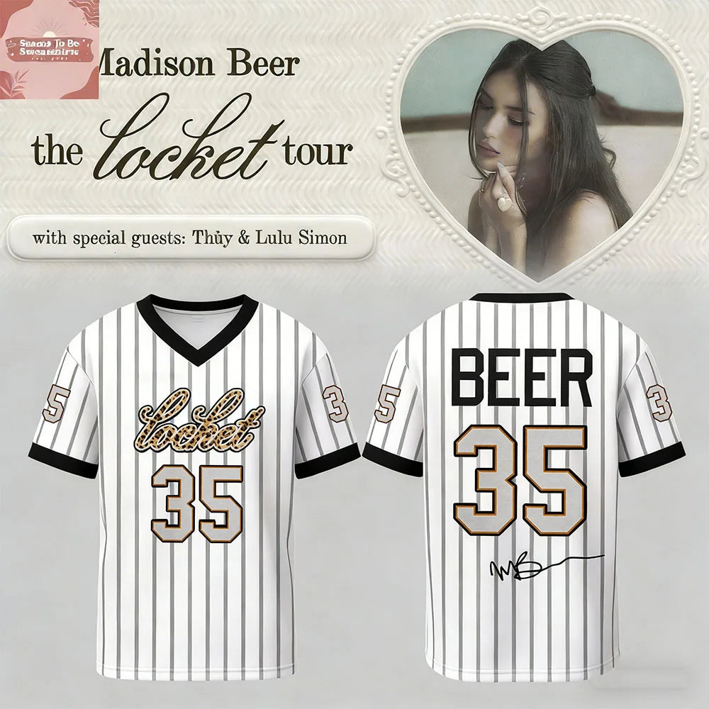 Madison Beer The Locket Tour Jersey V-neck Short Sleeve Loose Male T-shirt Summer Soft Casual 3D Printing Tees Unisex Streetwear