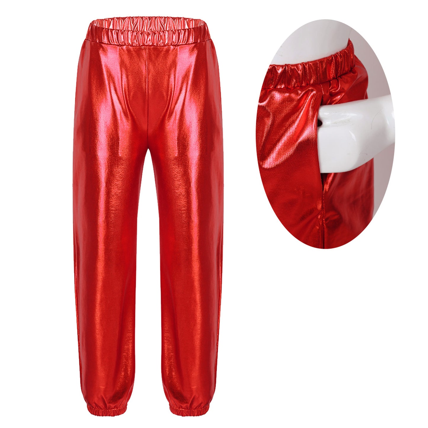 Kids Girls Fashion Party Clothes Glossy Metallic Elastic High Waist Dance Pants Hip Hop Trousers Streetwear Dancewear Sweatpant