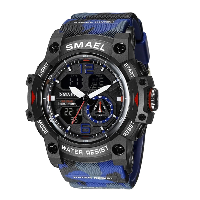 SMAEL 8007 Men's Analog Digital Dual Display Sport Watch - 50M Waterproof LED Backlight Alarm Stopwatch Chronograph Shockproof