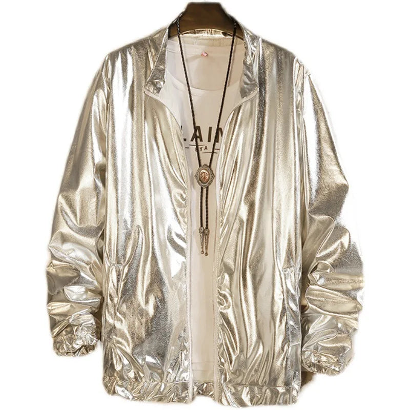 Men's Sets Shiny Metallic Suits Adult Disco 2 Piece Outfit Jacket Pants Halloween Dress Up Nightclub Stage Party Jackets Costume