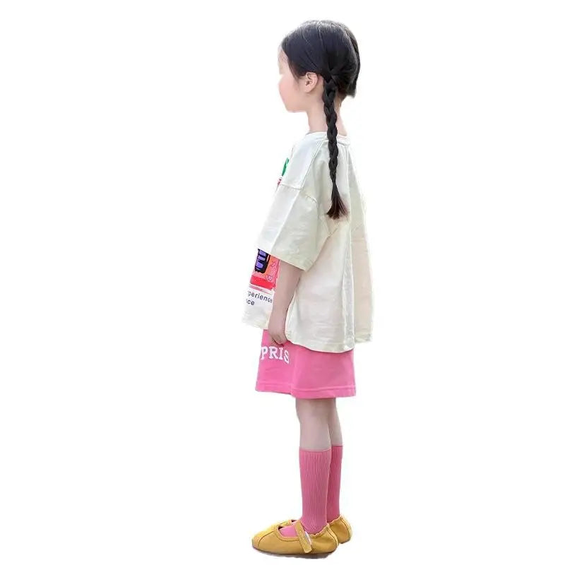 2026 New Children's casual Set Summer fashion girls' internet-famous sporty short-sleeved pants summer wear 4-14Years old girls