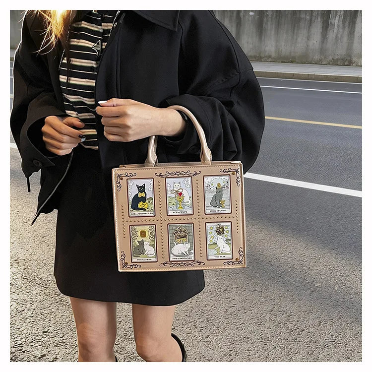 Vintage and Luxury Designer Bag Popular Fashionable Tote Bag Large Capacity with Delicate Embroidery Cat Printing Bag for Women