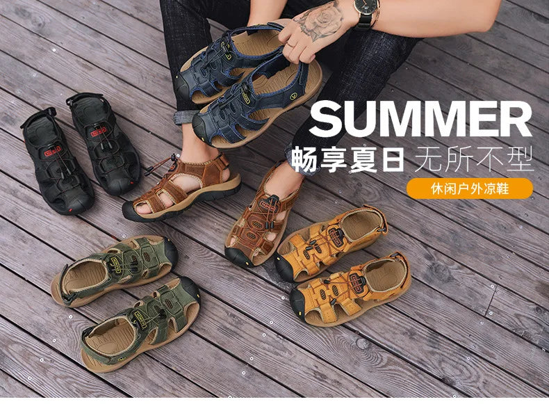 2026 Men Sandals Genuine Leather Mens Casual Shoes Outdoor Men Leather Sandals for Men Beach Shoes Roman mens Shoes