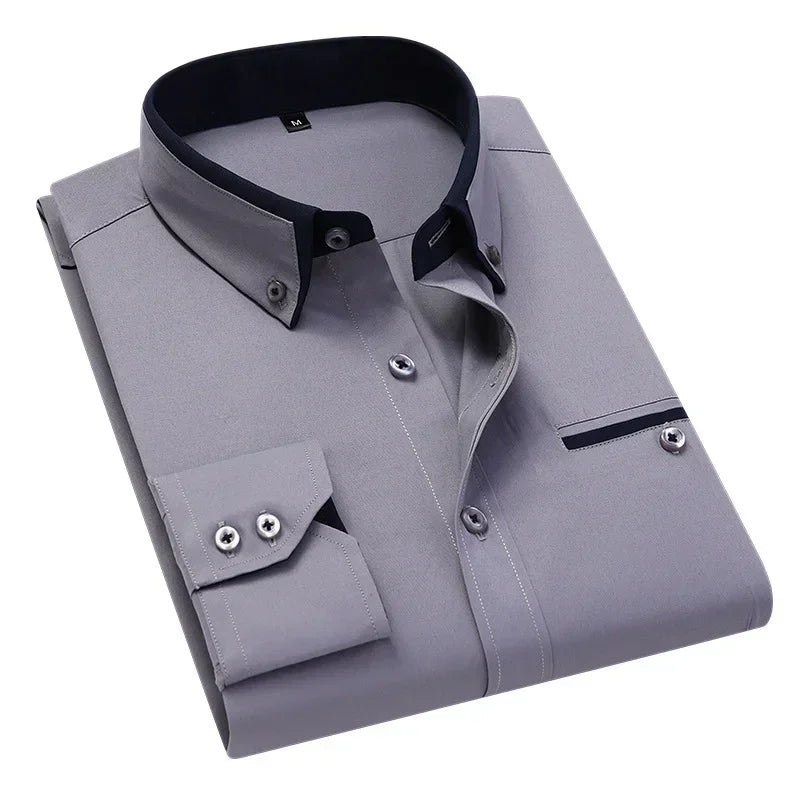 Men's Summer Casual Cotton Long-Sleeved Shirts / Male Slim Fit Spring Lapel Business Men Dress Shirt Tops Brand Clothing