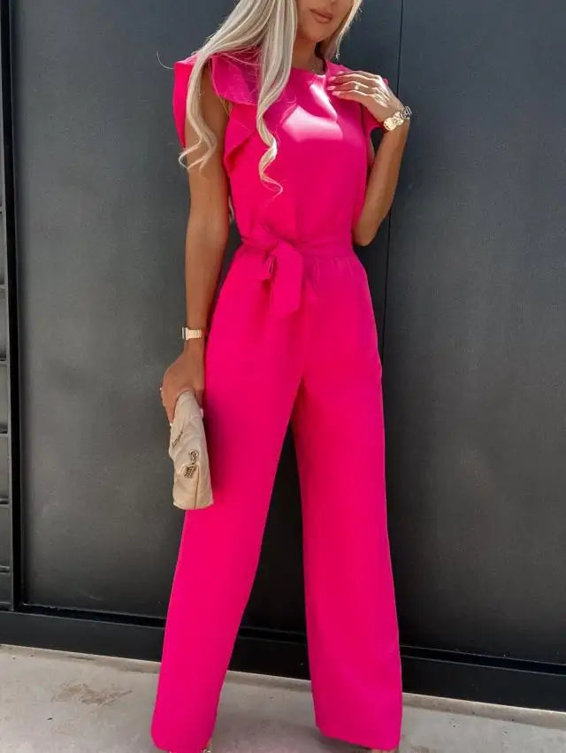 New Elegant Outfits Women Long Romper Wide Leg Trousers Party Festive Lace Sleeves Trouser Suit Playsuit Full Jumpsuit Woman