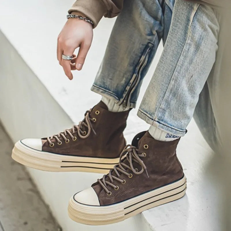 Couple Sneakers Classics Denim Canvas Shoes Fashion High Top Casual Shoes Platform Vulcanized Shoes for Men Lace Up Ankle Boots