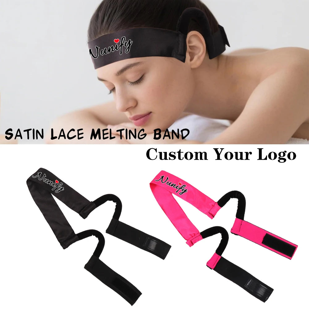 Custom Logo Reusable Satin Elastic Wig Band C Shaped Lace Melting Band Edge Control Painless Adjustable Band Hair Styling Tools
