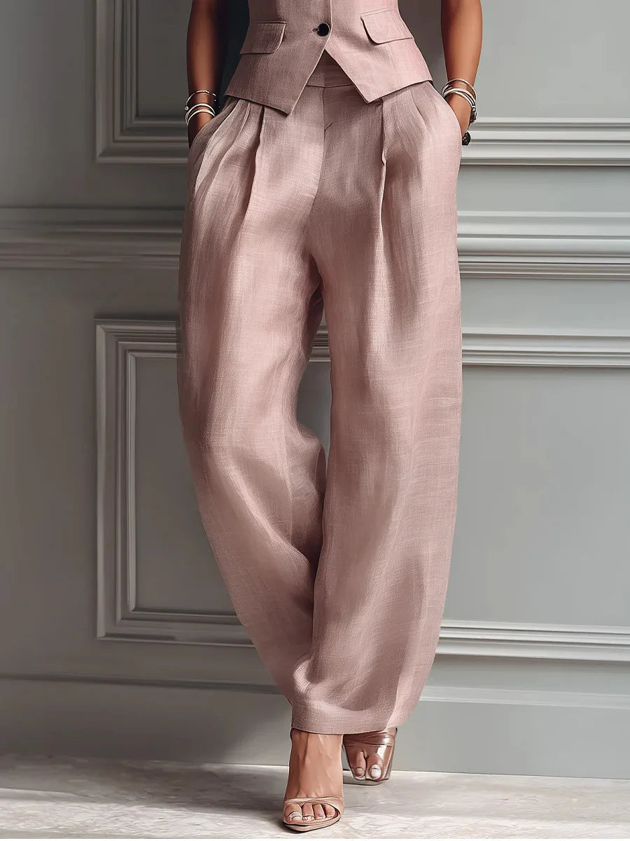 Summer New Fashion Single-breasted Sleeveless Top + Trousers 2-piece Set Women's 2026 Slim Vest Suit Collar Trousers Office Suit