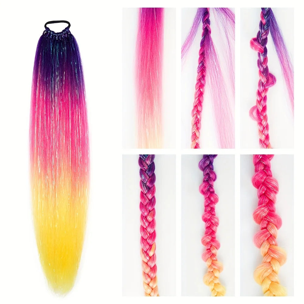 H&STAR  24Inch Synthetic Hair Ponytail Hair Extensions  Hair Shiny Hair Ponytail Extension For Braiding Hair On Hair Tie Loose