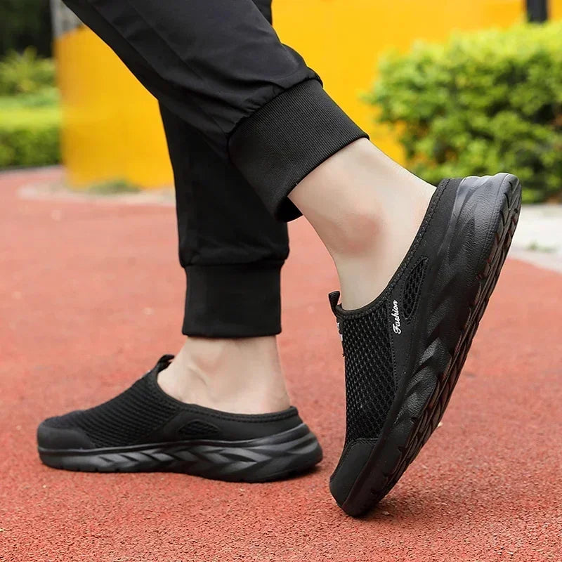 Half Slippers Outdoor High Quality Anti-slip Men Leisure Shoes Mesh Breathable Soft Comfortable Flat-bottomed Slippers