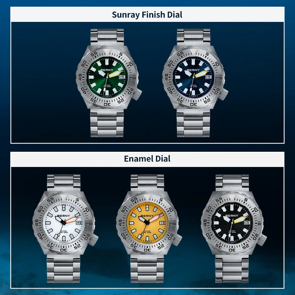 BERNY Automatic 30ATM Diver Men Watch Mechanical Wristwatches Waterproof Male Top Super Luminous Sapphire Sport Diving Watches