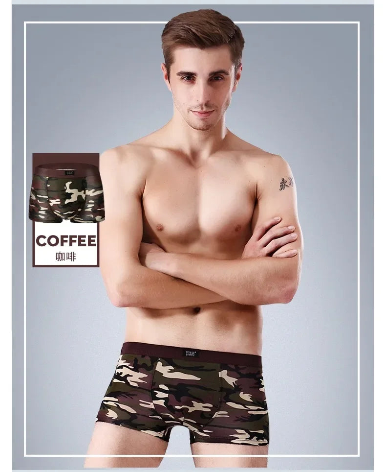 4Pcs/Men's Boxers Camouflage Military Panties Man Sexy Boxer Soft Shorts Underwear Male Army Green Underpants for Men Plus Size