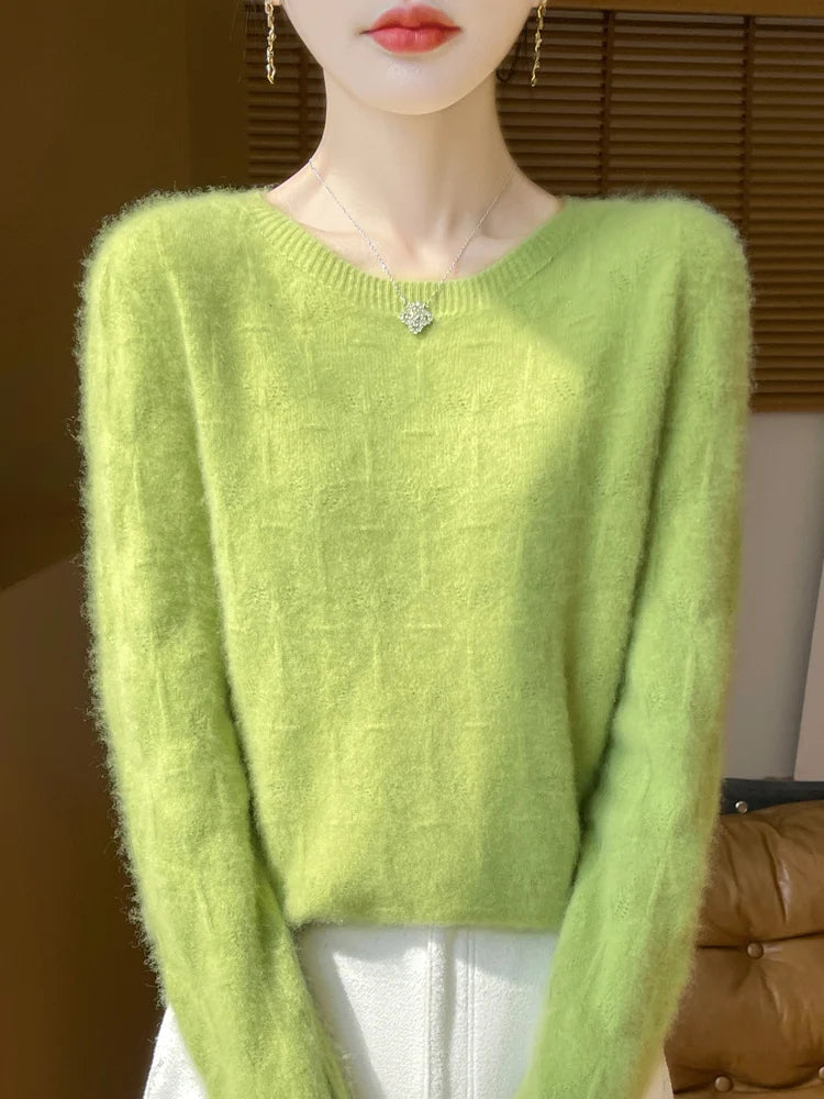 Women 100% Merino Wool Sweater Casual Hollow out Cashmere Blouse O-neck Pullover Tops Autumn Winter Warm Knit Woman Wool Sweater