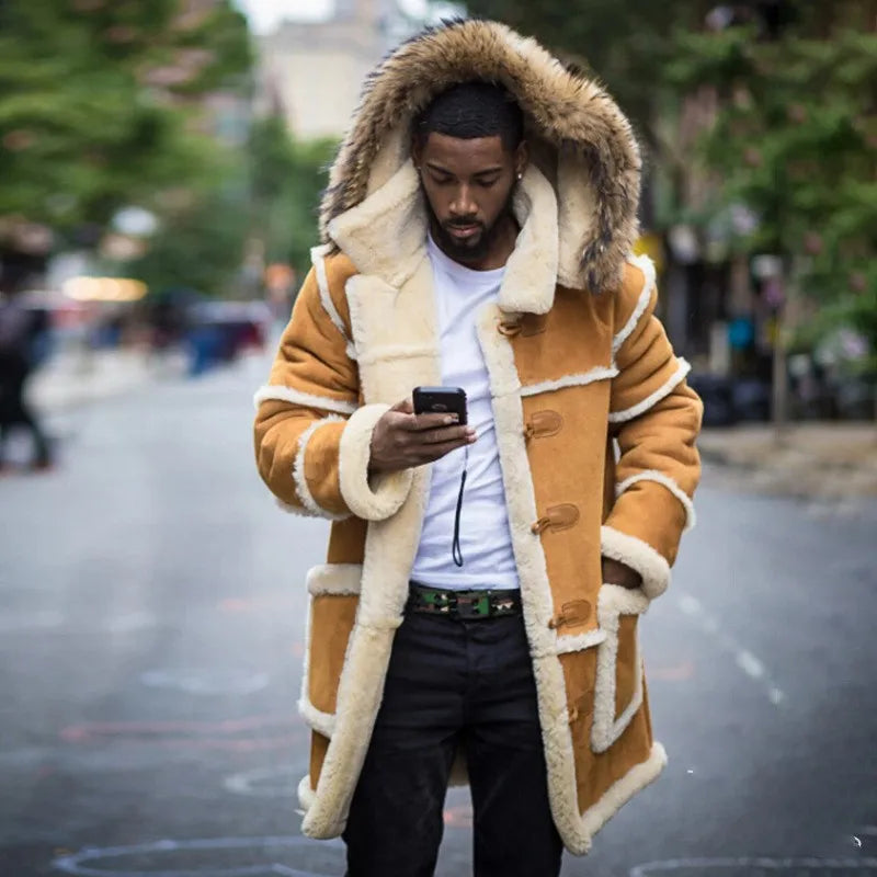 Overcoats Winter Men Jackets Loose Long Cotton-padded Coats Fashion Patchwork Thickened Plush Warm Jackets Casual Streetwear Men