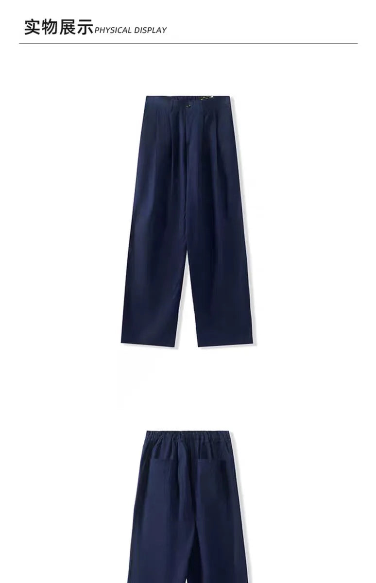 New Men's Cotton Linen Workwear Trousers Draped Wide Leg Pants Light Luxury Leisure Solid Straight Trousers Premium Sweatpants