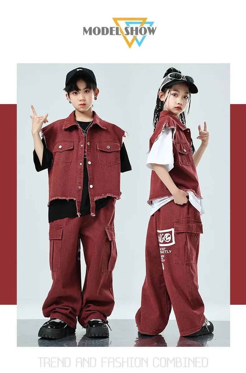 Children Hip Hop Jazz Fashion Show BoyGirl Loose Vest Baggy Pan t T-shirt Suits Sets Dance Performance Clothes Kids Tracksuits