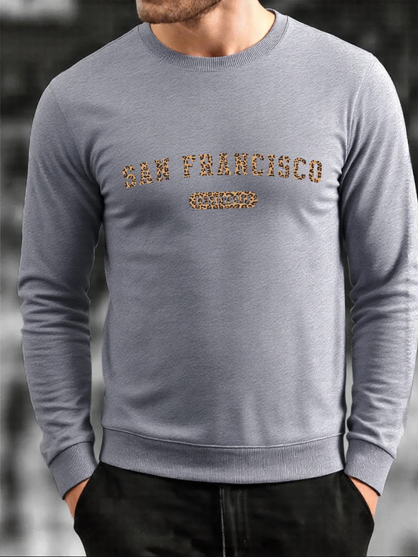 San Francisco California Print Men Hoodless Shirt Soft Loose O-Neck Sweatshirt Fashion Fleece Pullover Autumn Male Tracksuit