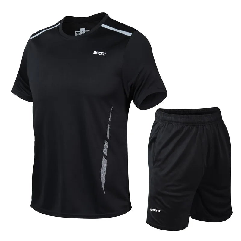 CHRLCK Men's Quick Drying Running Sets Breathable Hiking Fishing T-Shirt Short Soft Elasticity Gym Fitness Suits Outdoor Sports