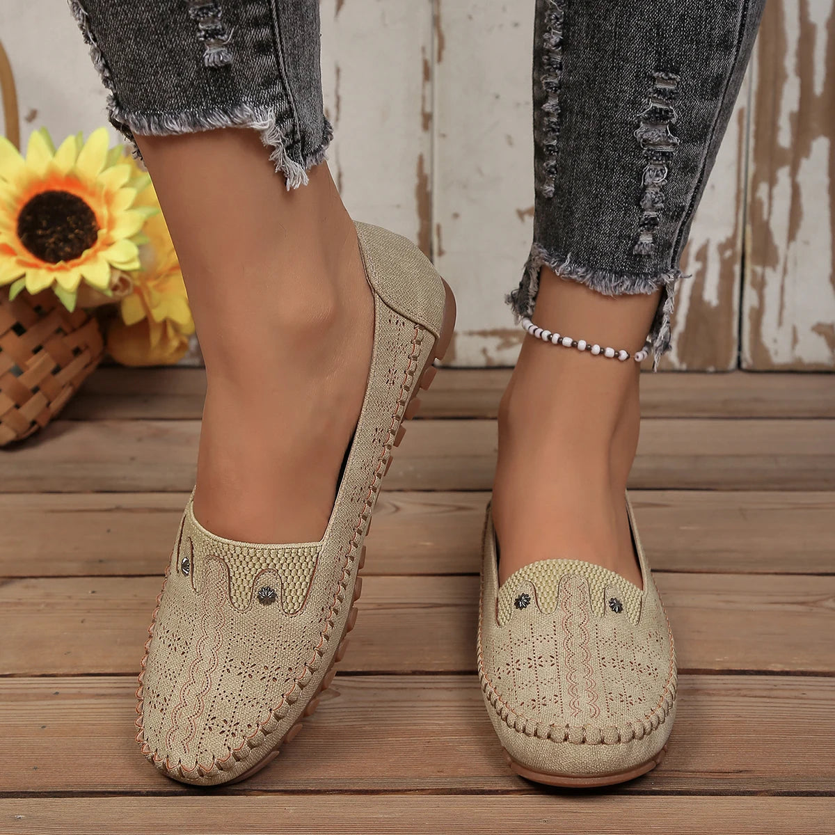 goreyodoly women loafers hollow floral design patchwork slip on flats breathable lightweight casual walking shoes soft non slip