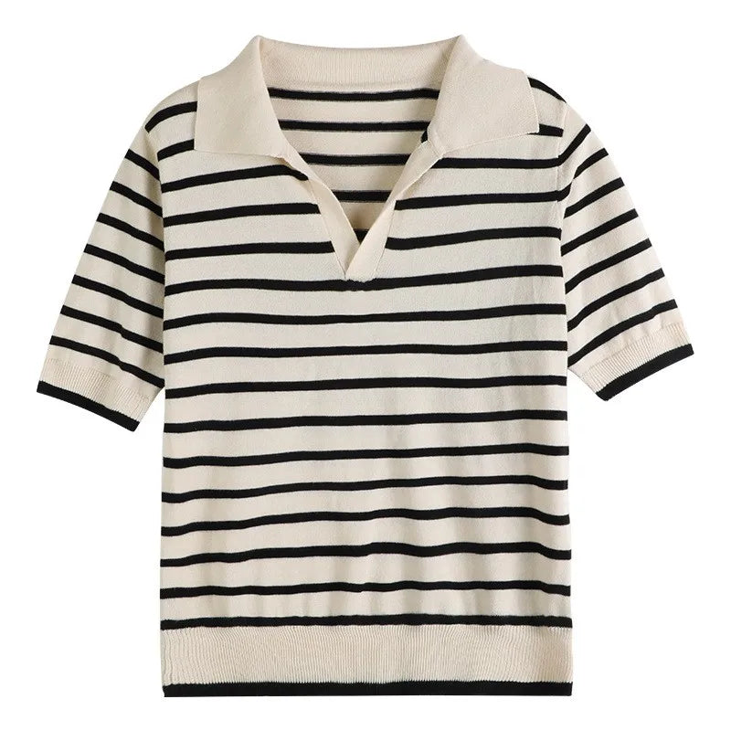 WinvyNee Summer Short Sleeved Women's Solid Polo Shirt Casual Cotton Striped Top T-shirt Women Clothing Casual Knitted A1002001