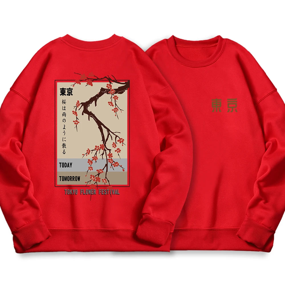 Today Tomorrow Tokyo Flower Festival Women's Hoodie Loose Hoodie Autumn Round Neck Sweatshirt Loose Casual Hoodie Graphic Y2k