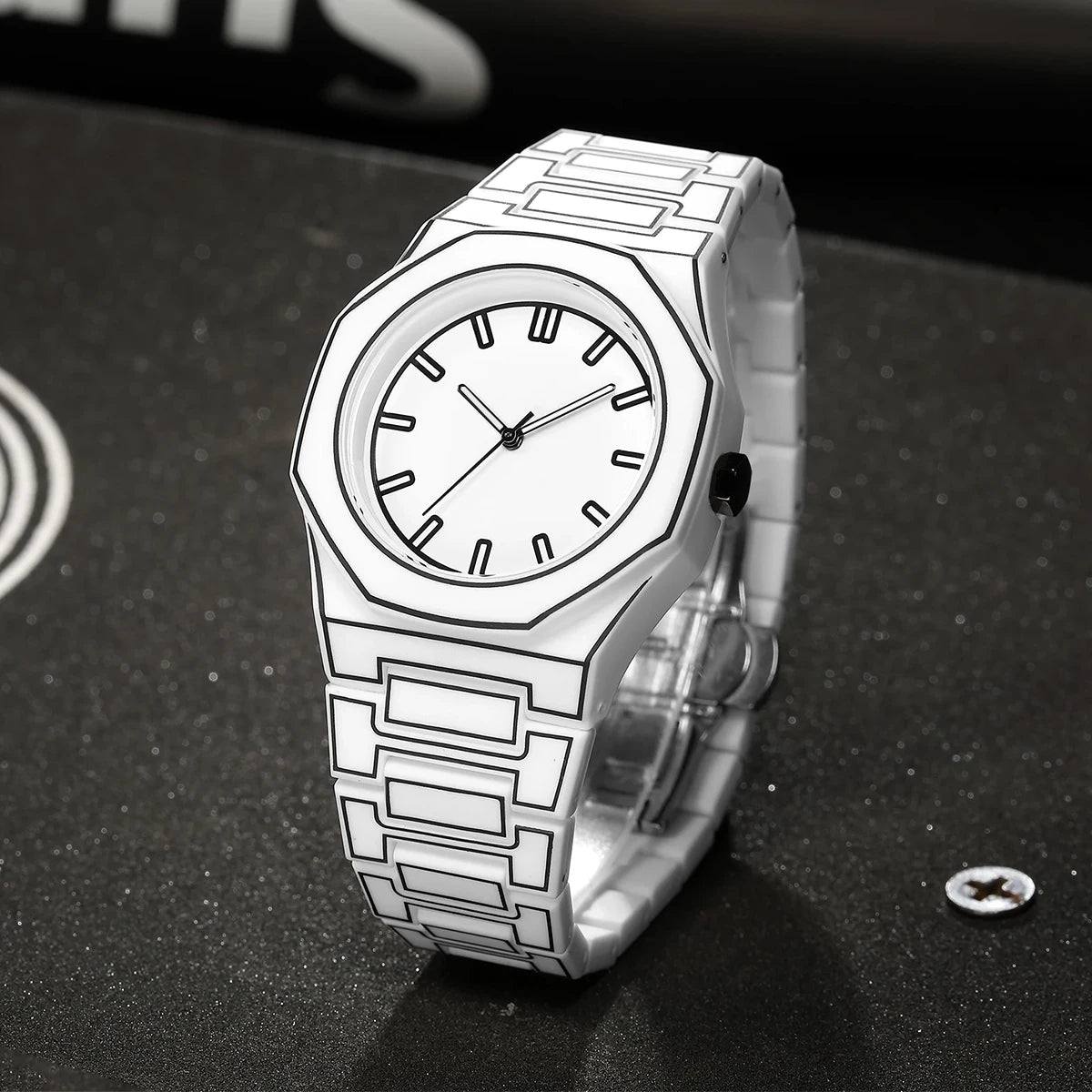 2025 New Creative Men Silicone Watch VA VA VOOM Brand Quartz Movement Creative Lines Leisure Outdoor Sports Black Wrist Watches