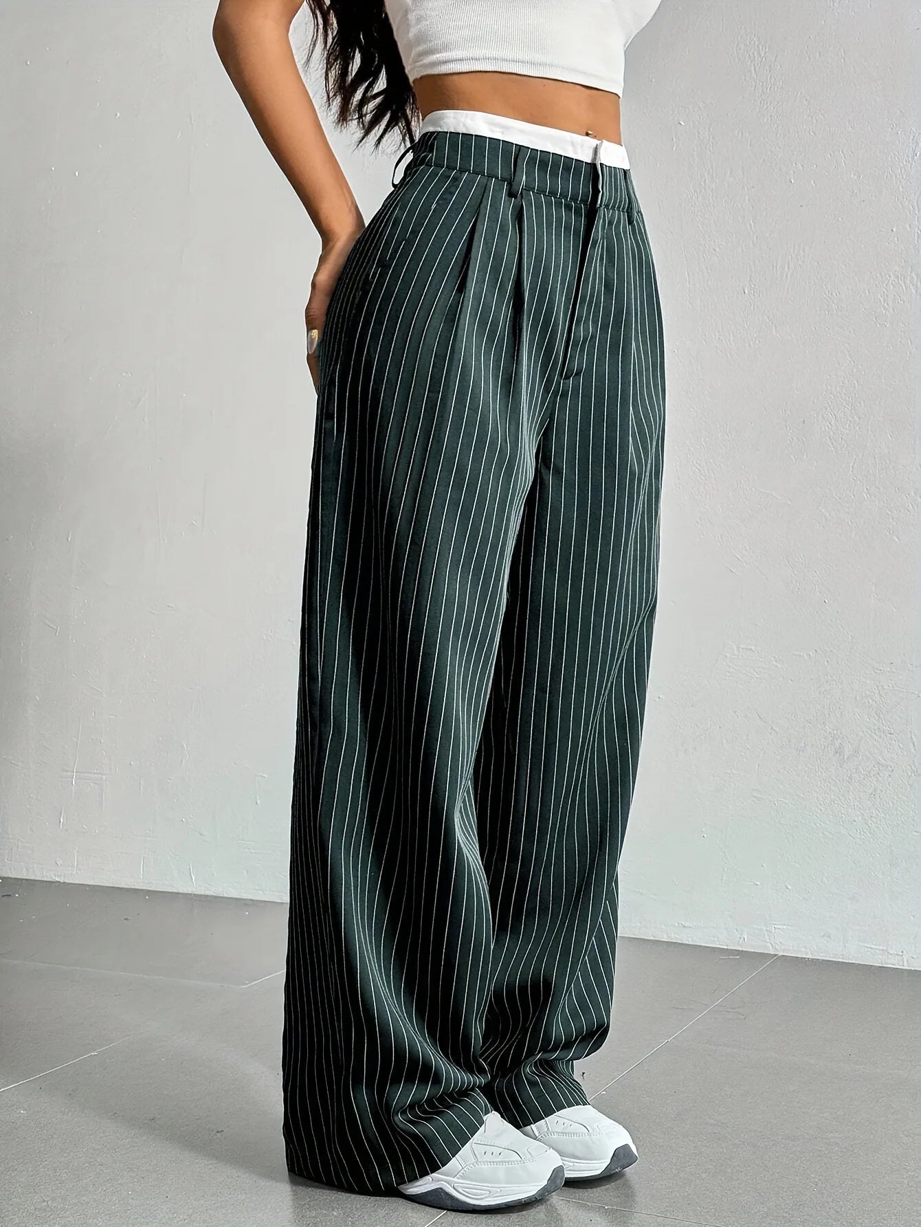 Fashion Pants Women's Stripe Straight Pants 2024 Autumn Winter High Waisted Casual Suit Pants Office Lady Women Trousers Bottoms BAZAARHUBO
