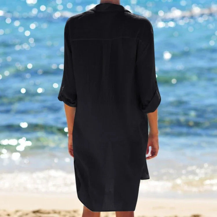 Sunscreen Bikini Cover-ups Summer Swimwear Shirt Women Swimsuit Beach Cover Up Boho Beachwear Solid White Dresses