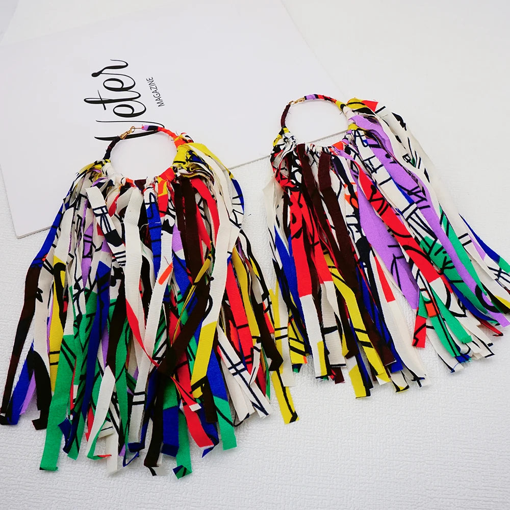 African Fabric Earrings Handmade Drop Tassels Earrings For Women Ethnic African Print Ankara Big Oversized Earings Daily Wear