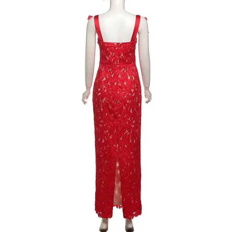 Townlike Hollow Out Slim Bodycon Christmas Dress Women 2024 Summer Dress Bow Embroidery Maxi Long Sexy Party Dresses