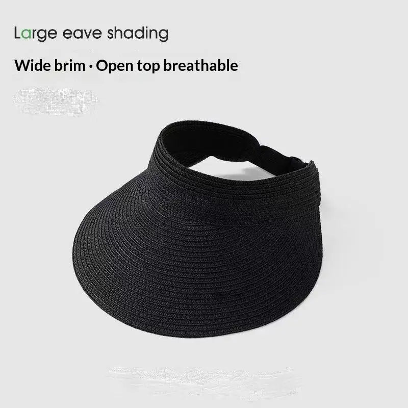 UPF50+ Wide Brim Visor Hat For Women Straw Beach Sun Visor Foldable Ponytail With UV Protection Straw Hat Beach Hats【AliS8】 BAZAARHUBO