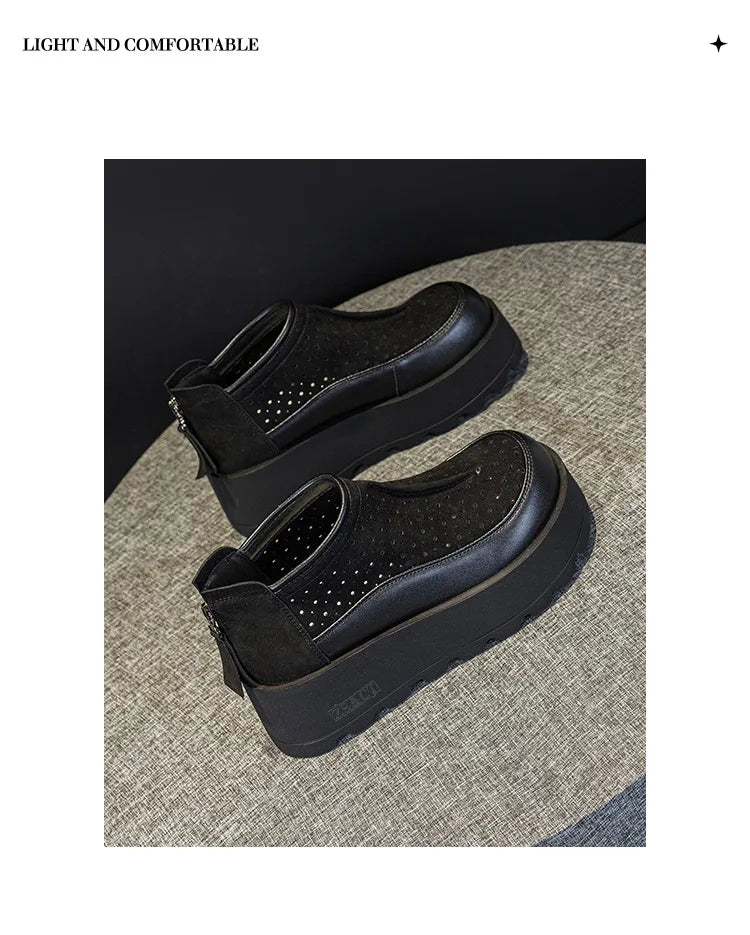 Fujin 6CM Suede Cow Genuine Leather Moccasins Women Platform Wedge Flats Women Shoes Ankle Booties Females ZIP Pumps Shoes