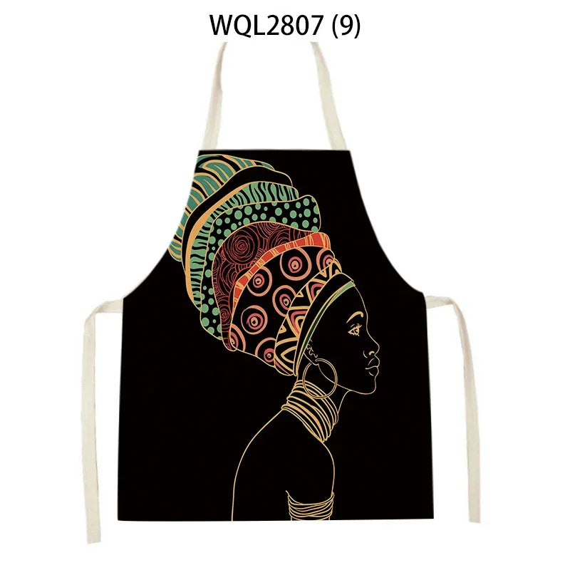 African Style Kitchen Aprons Linen Cooking Waist Bib African Woman Pattern Household Cleaning Sleeveless Pinafore Baking Aprons