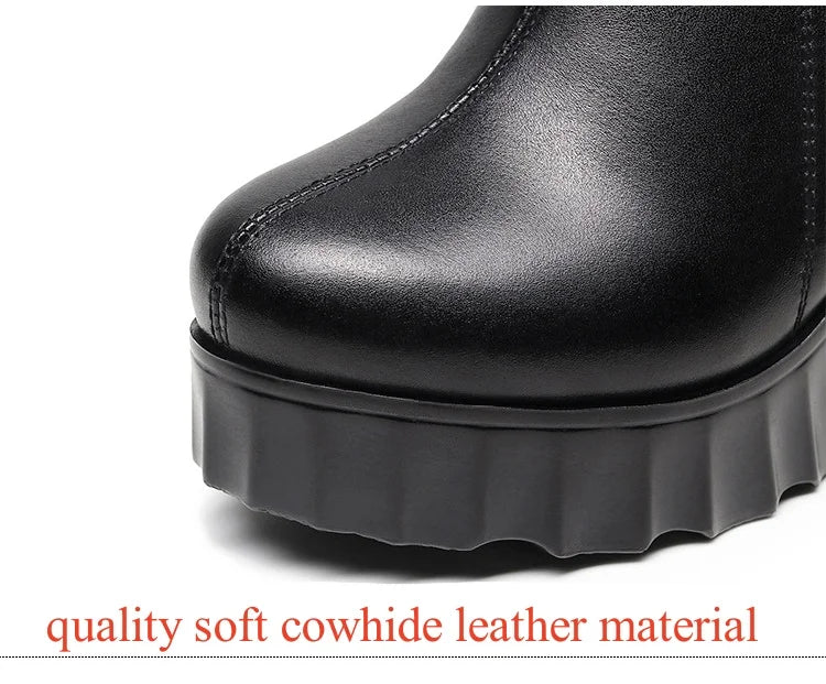 10cm Small Size 32-43 Elegant Fashion Soft Leather Boots Women Platform Shoes 2025 Winter Block High Heels Ankle Boots Office