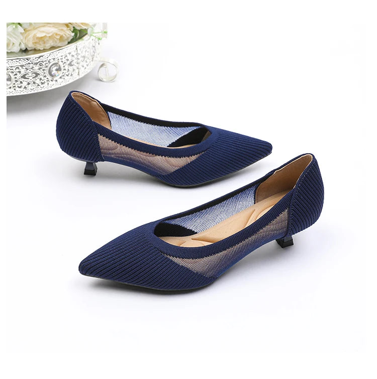 Women's High Heels 2025 New Knitted Breathable Mesh Fine Fashion Comfortable Lightweight Shoes Spring and Autumn