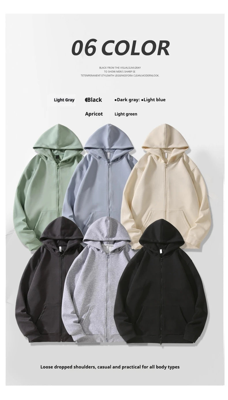 Y2K 420g Heavy-duty Cotton Blend American Hooded Zipper Sweatshirt for Men and Women in Large Size Versatile for Autumn Winter