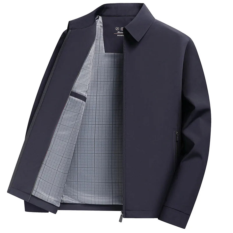 2026 New Men's Spring Lapel Zip-Up Jacket Spandex Fabric Casual Business Outerwear Windproof Anti-Wrinkle Coat