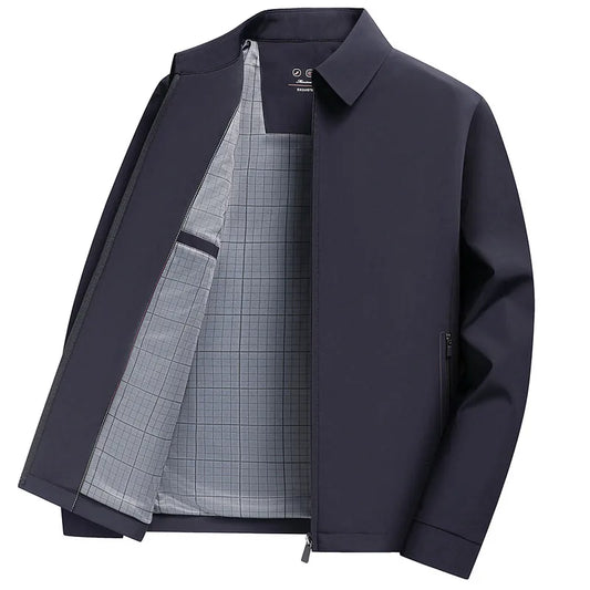 2026 New Men's Spring Lapel Zip-Up Jacket Spandex Fabric Casual Business Outerwear Windproof Anti-Wrinkle Coat
